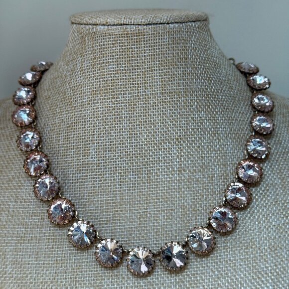 J Crew Brulee Peach/Pink Necklace Aurora Borealis Rhinestones Gold Tone Sparkly - Picture 1 of 10